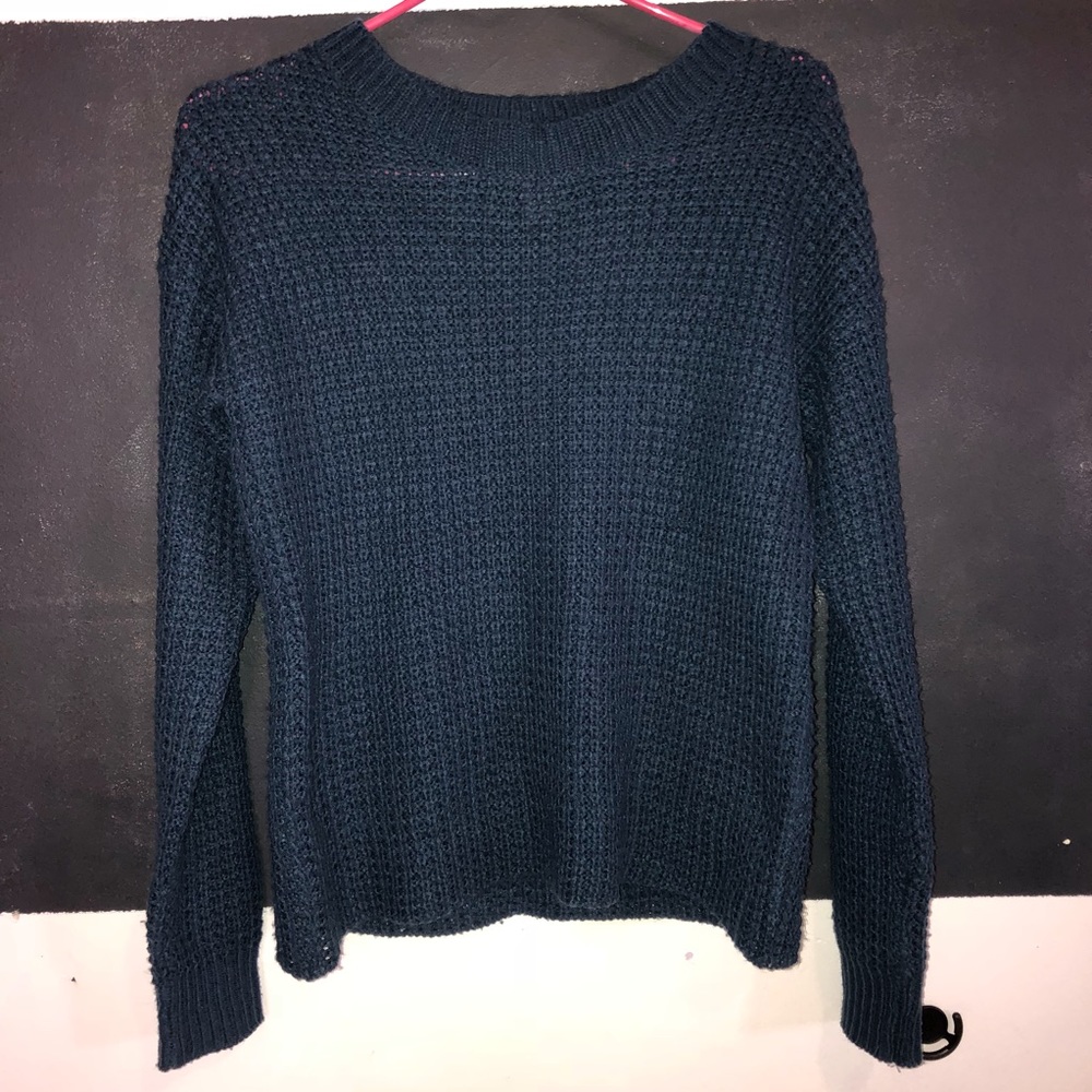 Knitted Blue Crew Neck Sweater